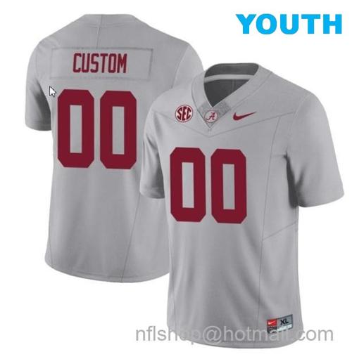 Youth Nike Custom Alabama Crimson Tide Jersey Name and Number Football SEC Patch Gray All Stitched