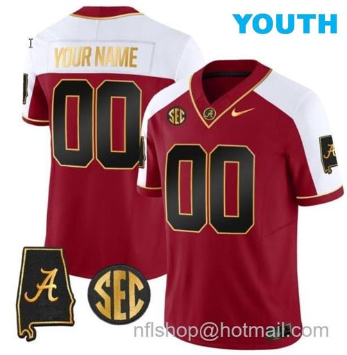 Youth Nike Custom Alabama Crimson Tide Jersey Name and Number Gold Vapor Limited Alabama Map Alternate All Stitched