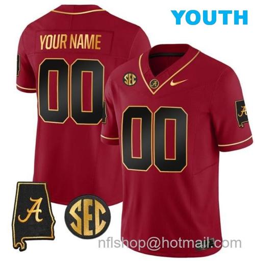 Youth Nike Custom Alabama Crimson Tide Jersey Name and Number Gold Vapor Limited Alabama Map Black Red All Stitched