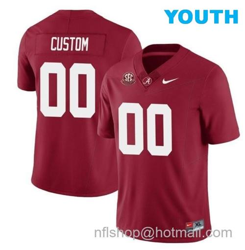 Youth Nike Custom Alabama Crimson Tide Jersey Name and Number Football College SEC Graduate Patch Crimson All Stitched