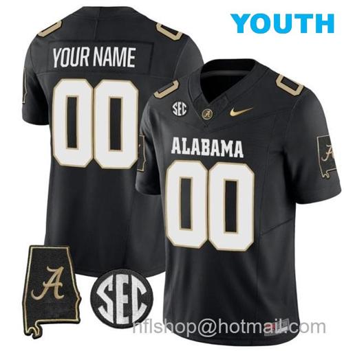 Youth Nike Custom Alabama Crimson Tide Jersey Name and Number Vapor Limited Alabama Map V2 Black All Stitched