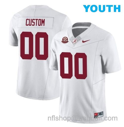 Youth Nike Custom Alabama Crimson Tide Jersey Name and Number Football College SEC Graduate Patch White All Stitched