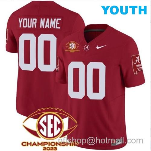 Youth Nike Custom Alabama Crimson Tide Jersey Name and Number SEC Championship 2023 Patch Basic Football Crimson