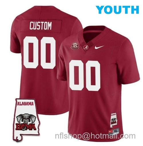 Youth Nike Custom Alabama Crimson Tide Jersey Name and Number Football College SEC Graduate Map Patch Crimson All Stitched