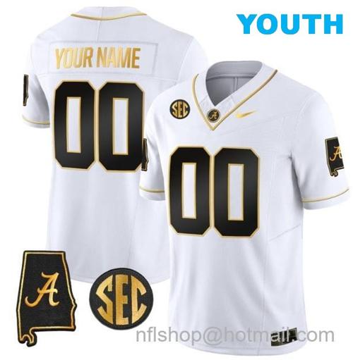 Youth Nike Custom Alabama Crimson Tide Jersey Name and Number Gold Vapor Limited Alabama Map White Gold All Stitched