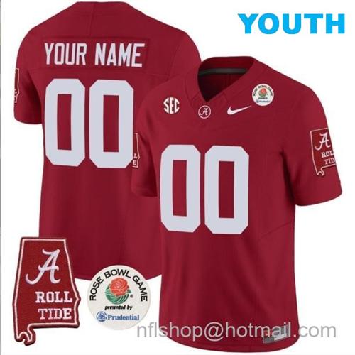 Youth Nike Custom Alabama Crimson Tide Jersey Name and Number Rose Bowl Patch Football Crimson