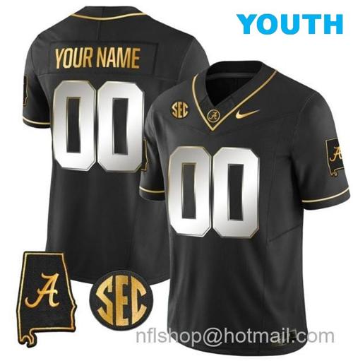 Youth Nike Custom Alabama Crimson Tide Jersey Name and Number Gold Vapor Limited Alabama Map Black Limited All Stitched