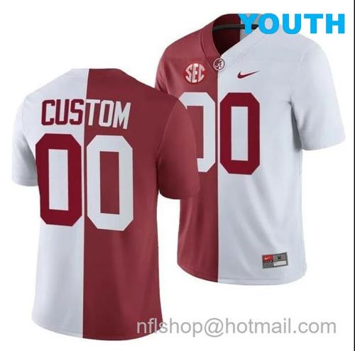 Youth Nike Personalized Alabama Crimson Tide Jersey NCAA Football White Crimson Split