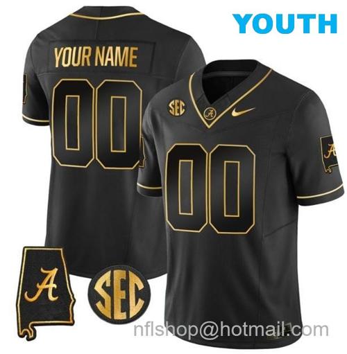 Youth Nike Custom Alabama Crimson Tide Jersey Name and Number Gold Vapor Limited Alabama Map Black Gold All Stitched