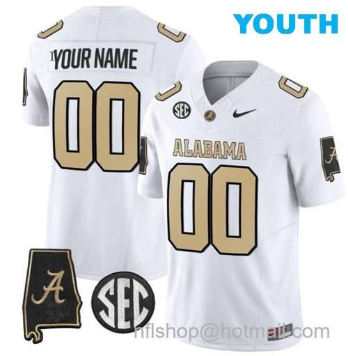 Youth Nike Custom Alabama Crimson Tide Jersey Name and Number Vapor Limited Alabama Map V2 White All Stitched