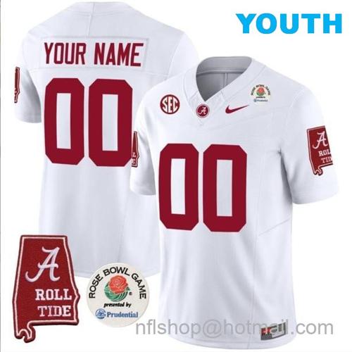 Youth Nike Custom Alabama Crimson Tide Jersey Name and Number Rose Bowl Patch Football White