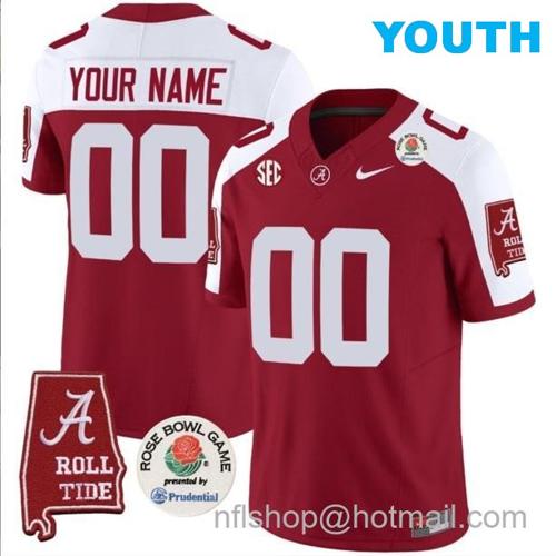 Youth Nike Custom Alabama Crimson Tide Jersey Name and Number Rose Bowl Patch Football Crimson Alternate