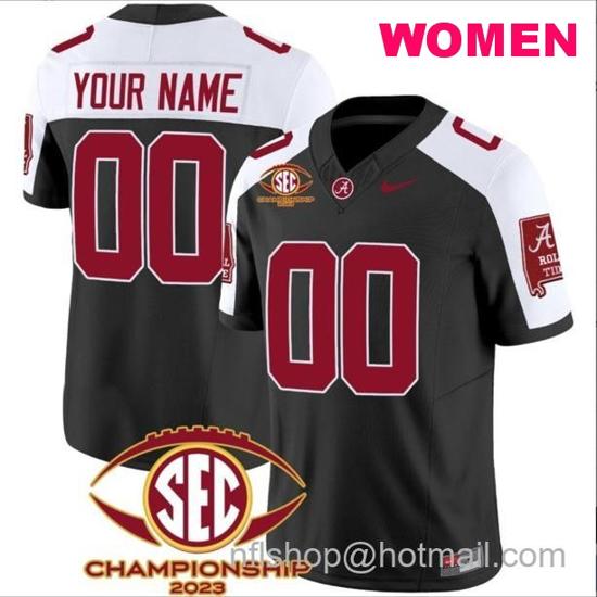 Women's Nike Custom Alabama Crimson Tide Jersey Name and Number SEC Championship 2023 Patch Basic Black Alternate