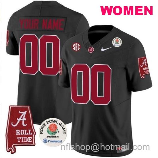 Women's Nike Custom Alabama Crimson Tide Jersey Name and Number Rose Bowl Patch Football Black