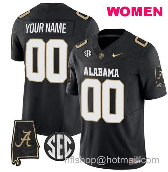 Women's Nike Custom Alabama Crimson Tide Jersey Name and Number Vapor Limited Alabama Map V2 Black All Stitched