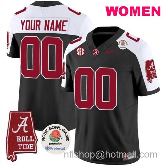 Women's Nike Custom Alabama Crimson Tide Jersey Name and Number Rose Bowl Patch Football Black Alternate