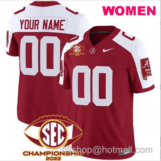 Women's Nike Custom Alabama Crimson Tide Jersey Name and Number SEC Championship 2023 Patch Basic Crimson Alternate