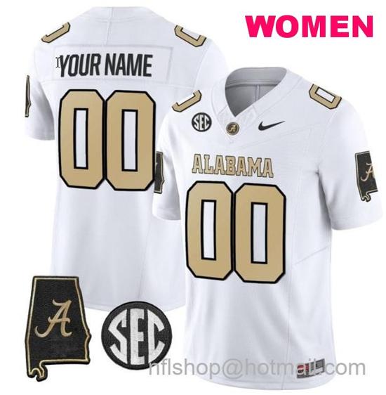 Women's Nike Custom Alabama Crimson Tide Jersey Name and Number Vapor Limited Alabama Map V2 White All Stitched