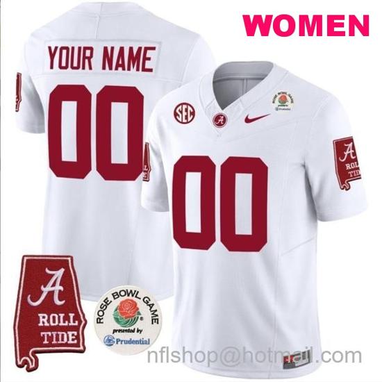 Women's Nike Custom Alabama Crimson Tide Jersey Name and Number Rose Bowl Patch Football White