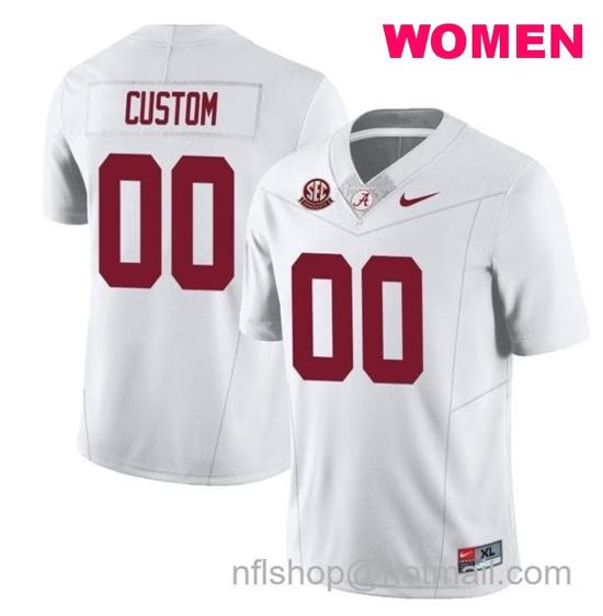 Women's Nike Custom Alabama Crimson Tide Jersey Name and Number Football College SEC Graduate Patch White All Stitched