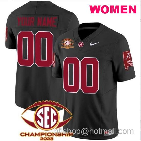 Women's Nike Custom Alabama Crimson Tide Jersey Name and Number SEC Championship 2023 Patch Basic Football Black