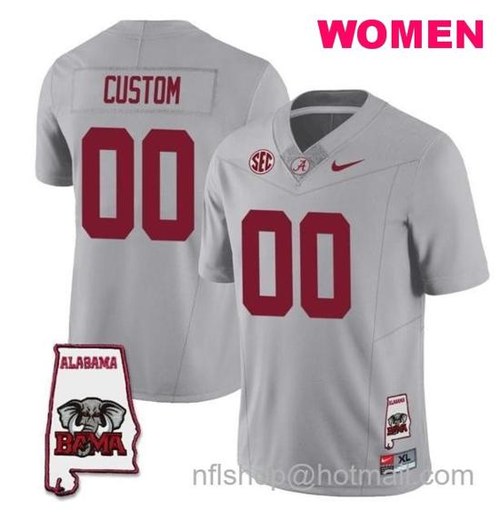 Women's Nike Custom Alabama Crimson Tide Jersey Name and Number Football College SEC Map Patch Gray All Stitched