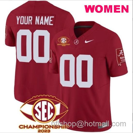 Women's Nike Custom Alabama Crimson Tide Jersey Name and Number SEC Championship 2023 Patch Basic Football Crimson