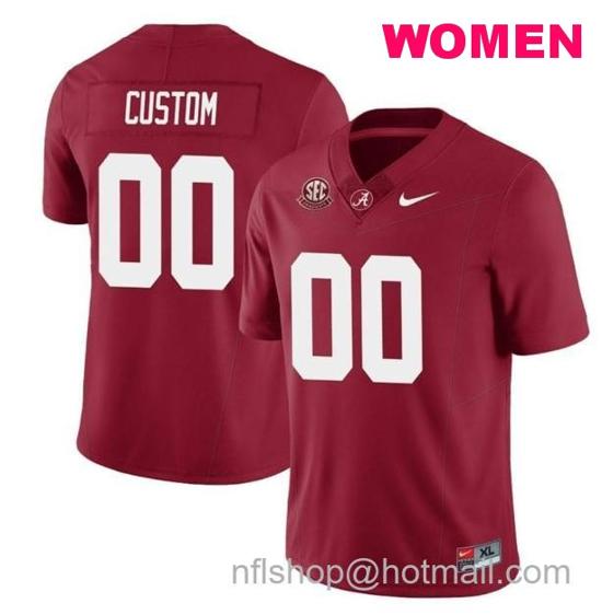 Women's Nike Custom Alabama Crimson Tide Jersey Name and Number Football College SEC Graduate Patch Crimson All Stitched