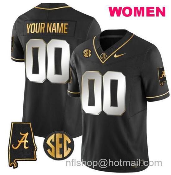 Women's Nike Custom Alabama Crimson Tide Jersey Name and Number Gold Vapor Limited Alabama Map Black Limited All Stitched