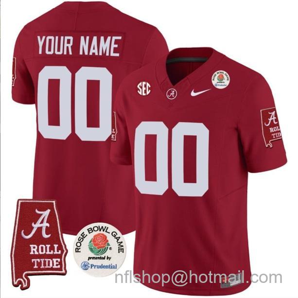 Men's Nike Custom Alabama Crimson Tide Jersey Name and Number Rose Bowl Patch Football Crimson