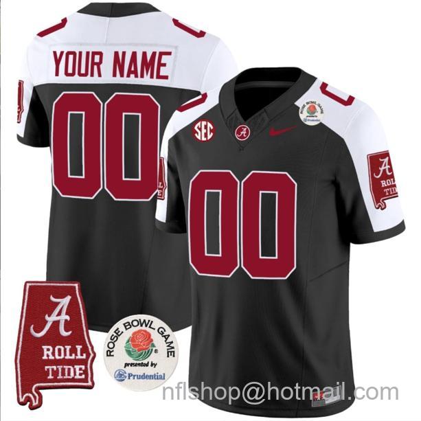 Men's Nike Custom Alabama Crimson Tide Jersey Name and Number Rose Bowl Patch Football Black Alternate