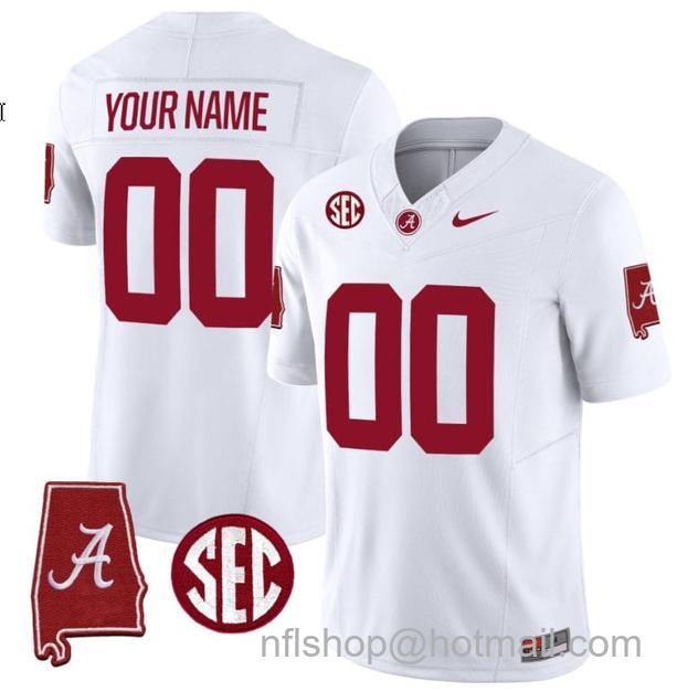 Men's Nike Custom Alabama Crimson Tide Jersey Name and Number Vapor Limited Alabama Map White All Stitched