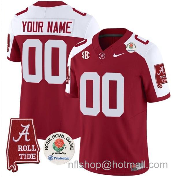 Men's Nike Custom Alabama Crimson Tide Jersey Name and Number Rose Bowl Patch Football Crimson Alternate