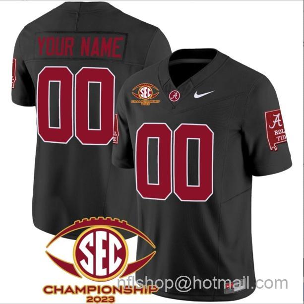 Men's Nike Custom Alabama Crimson Tide Jersey Name and Number SEC Championship 2023 Patch Basic Football Black