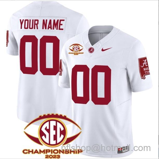 Men's Nike Custom Alabama Crimson Tide Jersey Name and Number SEC Championship 2023 Patch Basic Football White