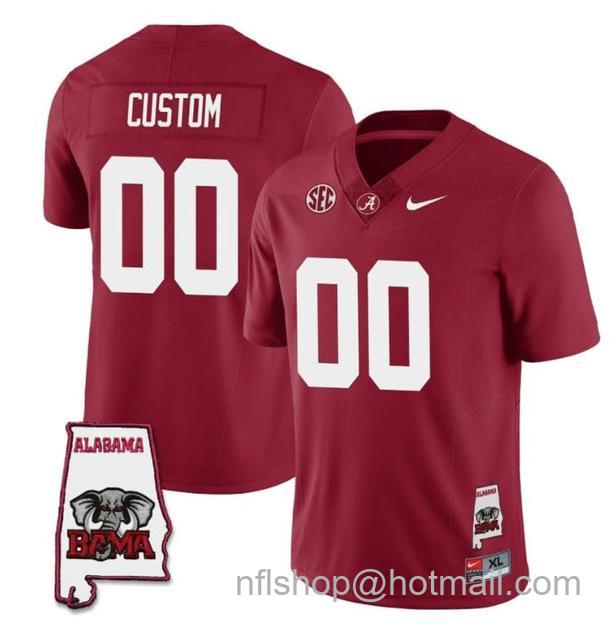 Men's Nike Custom Alabama Crimson Tide Jersey Name and Number Football College SEC Map Patch Crimson All Stitched