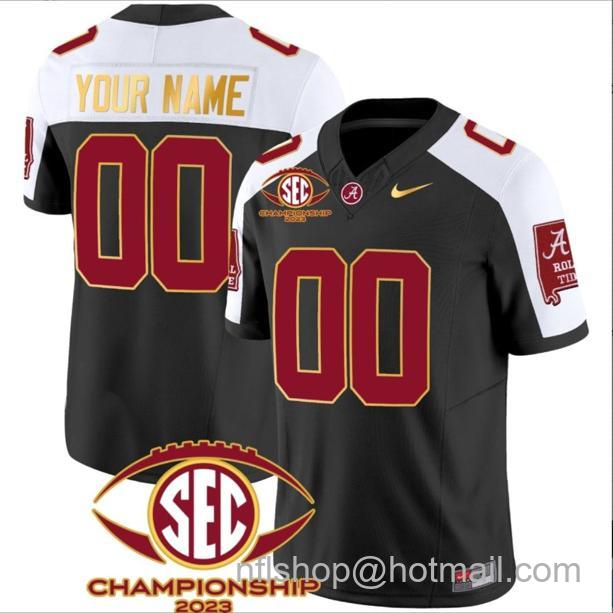 Men's Nike Custom Alabama Crimson Tide Jersey Name and Number SEC Championship 2023 Patch Gold Black Alternate