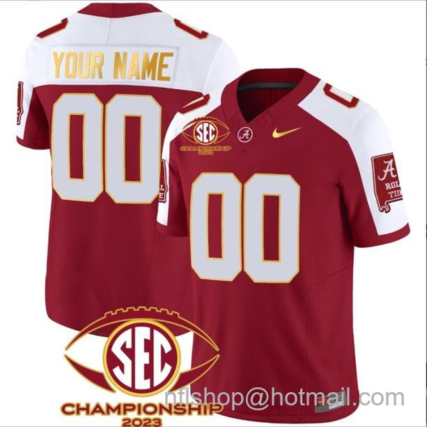 Men's Nike Custom Alabama Crimson Tide Jersey Name and Number SEC Championship 2023 Patch Gold Crimson Alternate