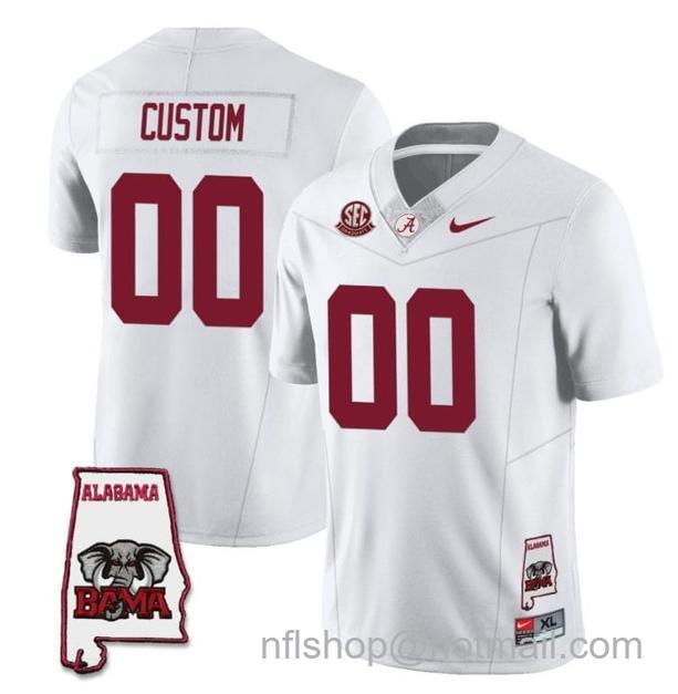 Men's Nike Custom Alabama Crimson Tide Jersey Name and Number Football College SEC Graduate Map Patch White All Stitched