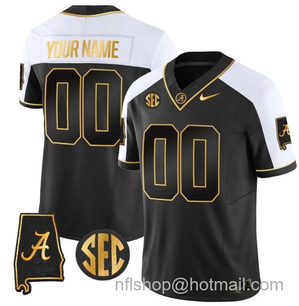 Men's Nike Custom Alabama Crimson Tide Jersey Name and Number Gold Vapor Limited Alabama Map Black Alternate All Stitched