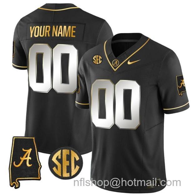 Men's Nike Custom Alabama Crimson Tide Jersey Name and Number Gold Vapor Limited Alabama Map Black Limited All Stitched