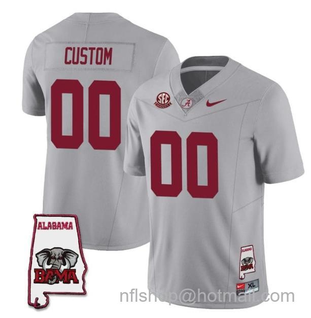 Men's Nike Custom Alabama Crimson Tide Jersey Name and Number Football College SEC Graduate Map Patch Gray All Stitched