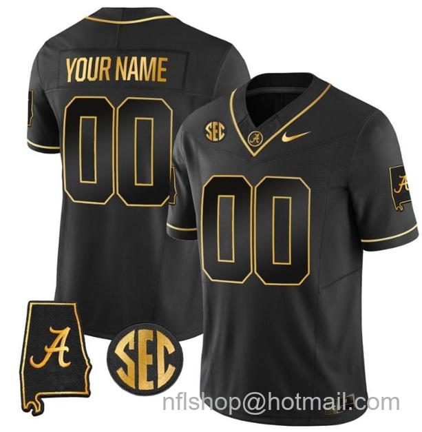 Men's Nike Custom Alabama Crimson Tide Jersey Name and Number Gold Vapor Limited Alabama Map Black Gold All Stitched