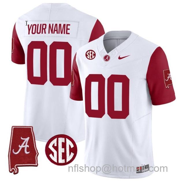 Men's Nike Custom Alabama Crimson Tide Jersey Name and Number Vapor Limited Alabama Map Crimson Sleeves All Stitched