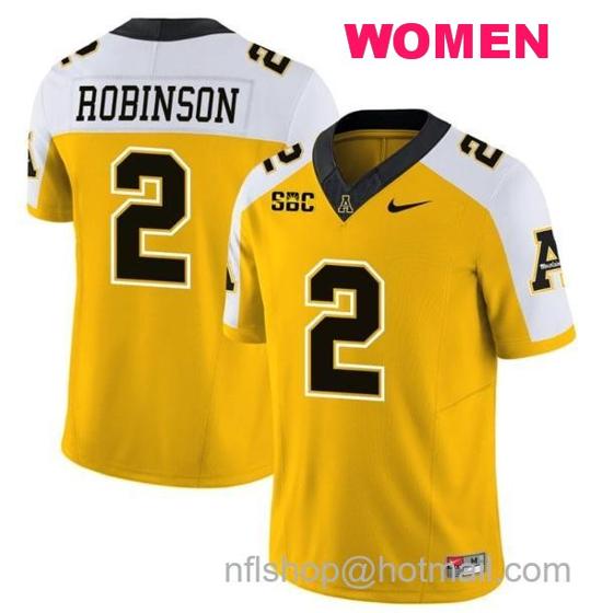 Women's Nike Kaedin Robinson Jersey #2 Appalachian State Mountaineers Vapor Limited College Football Yellow Alternate