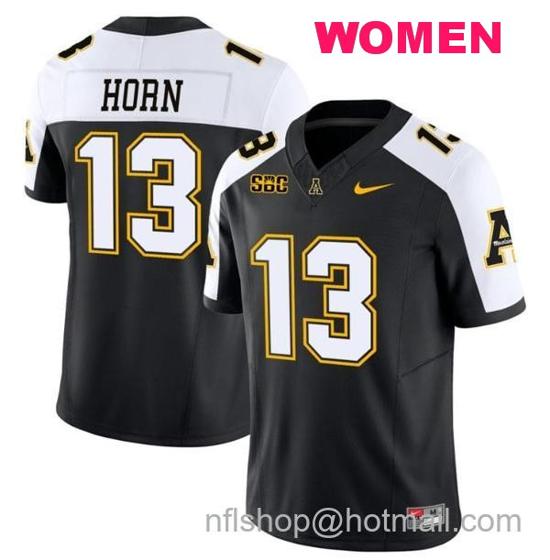 Women's Nike Christan Horn Jersey #13 Appalachian State Mountaineers Vapor Limited College Football Black Alternate