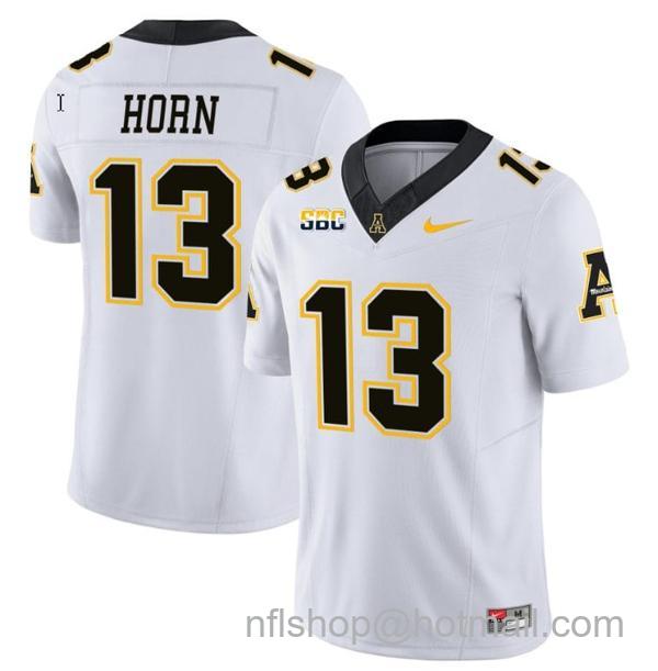 Men's Christan Horn Jersey #13 Appalachian State Mountaineers Vapor Limited College Football White