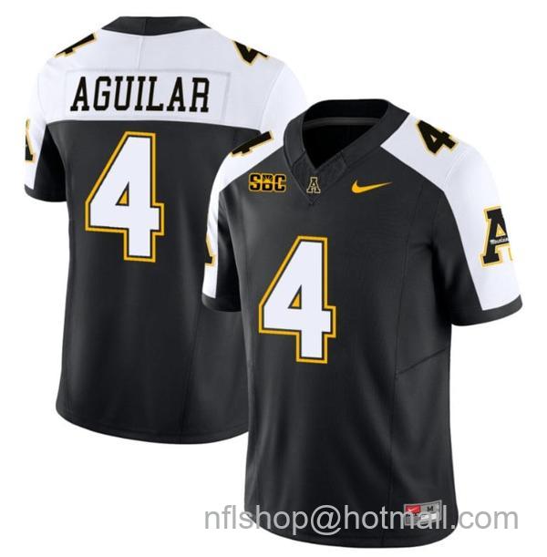 Men's Joey Aguilar Jersey #4 Appalachian State Mountaineers Vapor Limited College Football Black Alternate