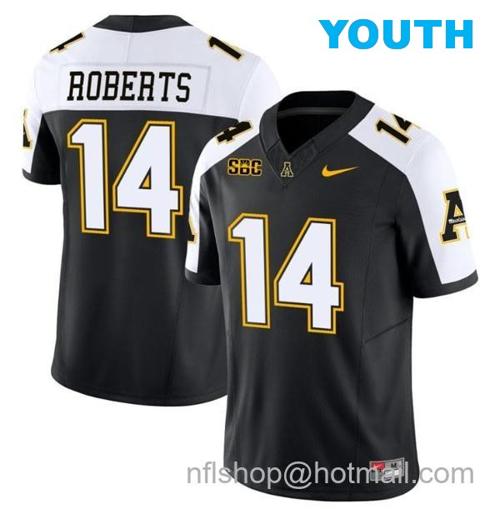 Youth Kanye Roberts Jersey #14 Appalachian State Mountaineers Vapor Limited College Football Black Alternate