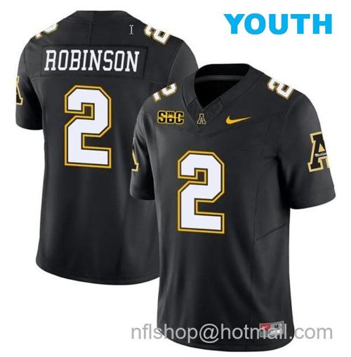 Youth Kaedin Robinson Jersey #2 Appalachian State Mountaineers Vapor Limited College Football Black